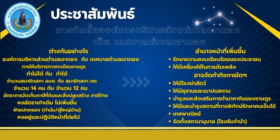 ประชาสัมพันธ์การจัดตั้งองค์การบริหารส่วนตำบลเจาทอง เป็น เทศบาลตำบลเจาทอง