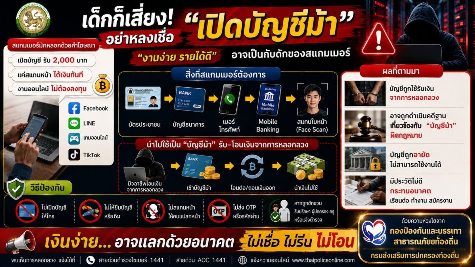 เด็กก็เสี่ยง อย่าหลงเชื่อเปิดบัญชีม้า